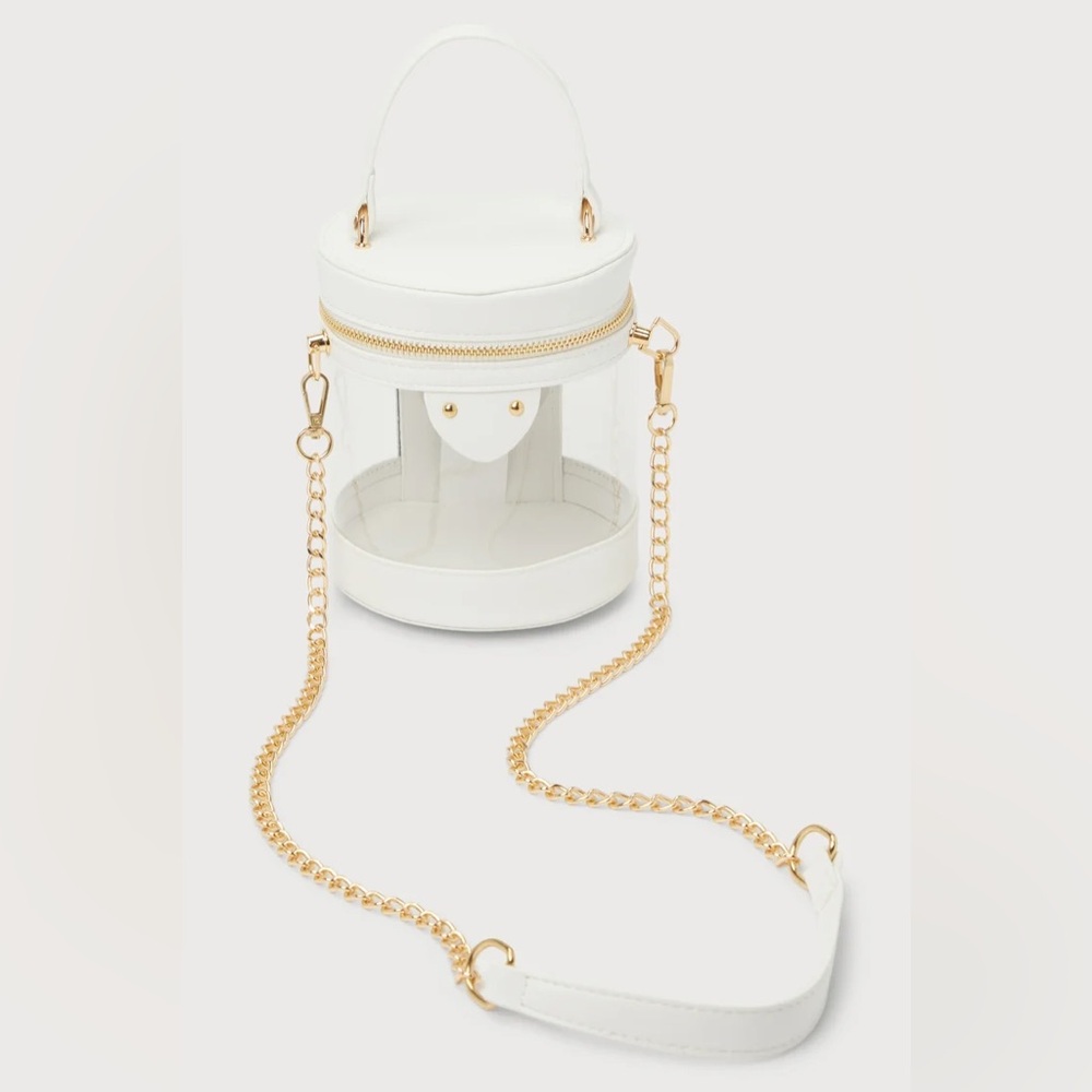 NEW. White and gold clear bag. Crossbody purse.